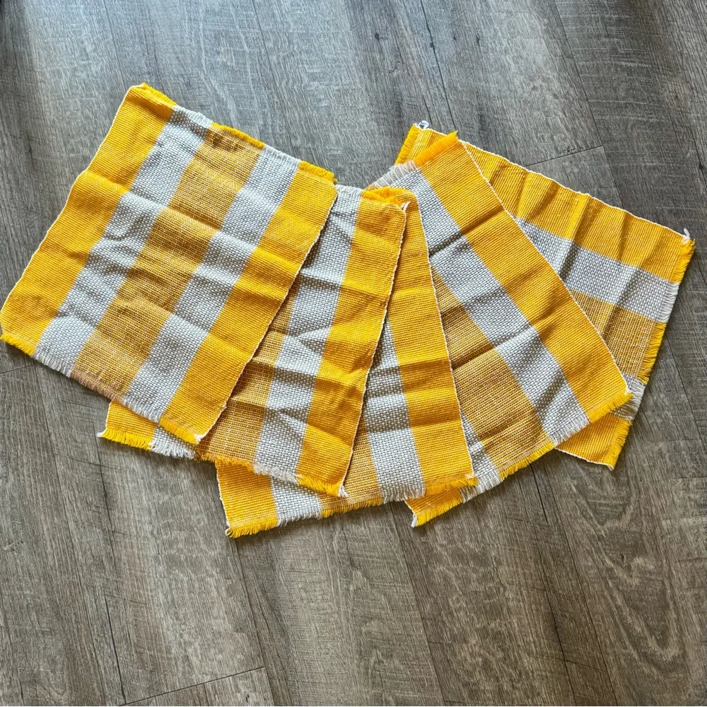 5 Pcs Yellow and White Striped With Fringe Table Placemats 11 1/2” x 14”
